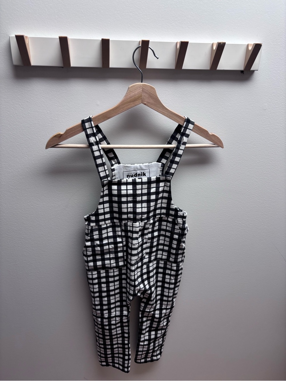 Nudnik Black & White Plaid Kids Overalls